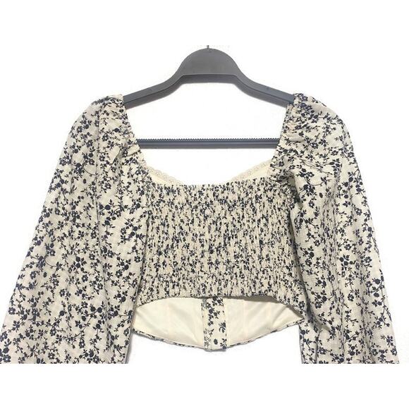 Altar’d State Prairie Crop Top Size XXS Smocked Balloon Sleeve Boho Puff Sleeves - Picture 4 of 9